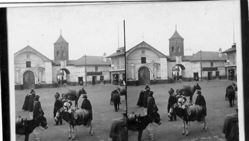 Quaint Chaupimarca Square with its usual variety of passerby. Cerro de Pasco - Peru