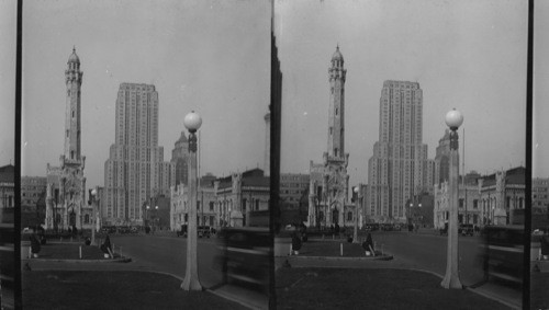 Old water tower and Palmolive building, Chicago, Ill