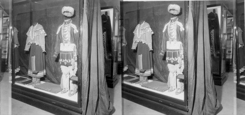 Man's costume and woman's dress. Field Museum, Chicago, Ill