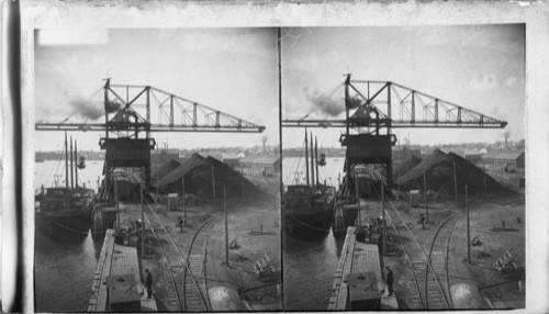 Unloading Coal Boat at Yard of Lime Plant , Rockland. Me