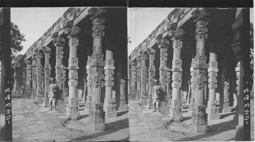 Curiously and Beautifully Carved Pillars of the Hall of the Kilub Mosque Delhi. India