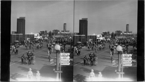 S. from Vienna Cafe along Walk to Gen. Motors, Glass House Exhibit on left, Century of Progress, Chicago, 1933