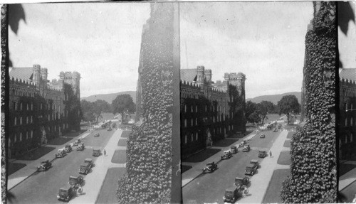 Looking North along the main thoroughfare of the Military Academy at West Point, N.Y., from a window in the Museum