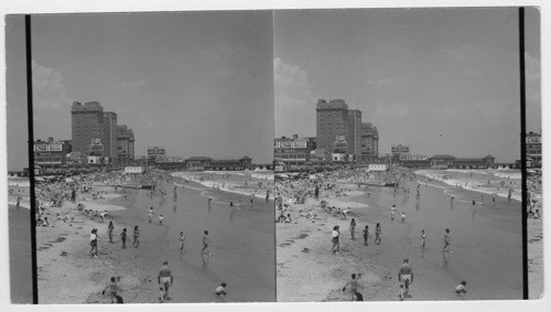 Atlantic City beach looking north from steel pier; N.J