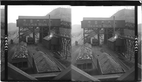 A coal mine tipple where coal is weighed and loaded into freight cars. Pittsburgh, Penn