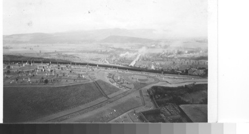 Outlook northeast from castle, scene of heroic struggles, to the Wallace Monument, Stirling, Scotland