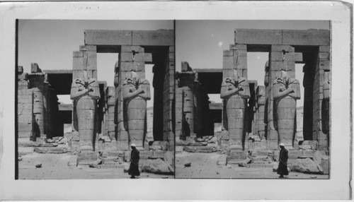 Near view of the Beautiful Osiris Pillars and Statues of Ramesseum, Thebes, Egypt