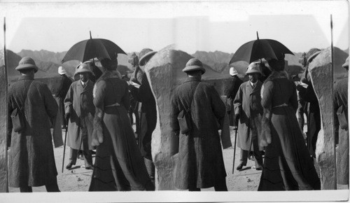 Prince of Wales. India. Royal Party Watching Afridi Riflemen Charge up Hill, Landa Hotel H.R.H. Watching Camera, Earl of Shaftsbury on Left of Princess Reading