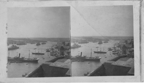 Grand Harbor from citadel and S. S. Augusta Victoria, Malta, Island of Malta