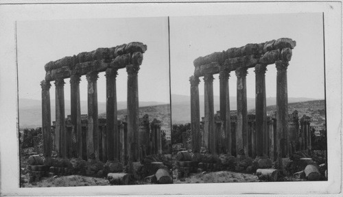 Temple of the Sun from walls of Citadel in Distance. Baalbec, Syria