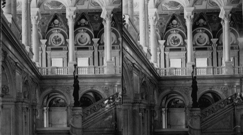 Grand Stairway and Arches Congressional Library Building. Washington