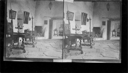 #6 #11 - Pres. Palace, San Antonio, TX. This is the ballroom or salone [salon]. You are looking through the reception room and beyond in the chaple [chapel]. To your right is the Queen's bedroom. To your back is the councal [council?] room. We shall not stand in the door in front of us and see what is back of us. See View #12. E.L. Bowers