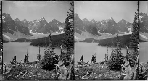 Moraine Lake and its circle of rugged peaks. Desolation Valley. Rocky Mts., Alberta, Canada