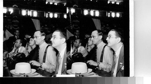 Damon Runyon ad Mrs. Owens at their press seats, Democratic National Convention