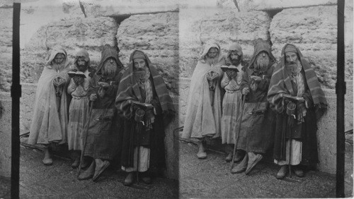 Wailing Jews at their wall of Solomons Temple. Jerusalem, Palestine