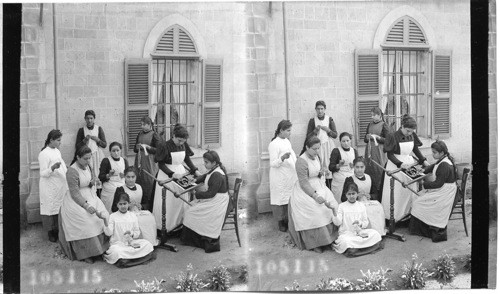 Sewing class in Miss Arnot’s school- Jaffa- Palestine