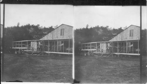 Wright Airplane in Hangar. New York (?) N.Y