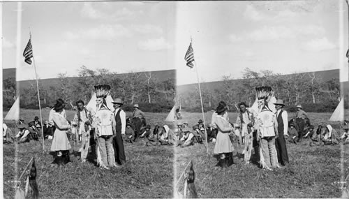 Chief Two-Guns White Calf Presenting Bead Work to Mary Roberts Rhinehart. Glacier National Park, Montana