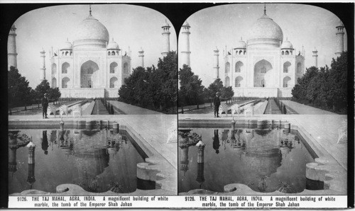 Inscribed in recto: 9126. THE TAJ MAHAL, AGRA, INDIA. A magnificent building of white marble, the tomb of the Emperor Shah Jahan