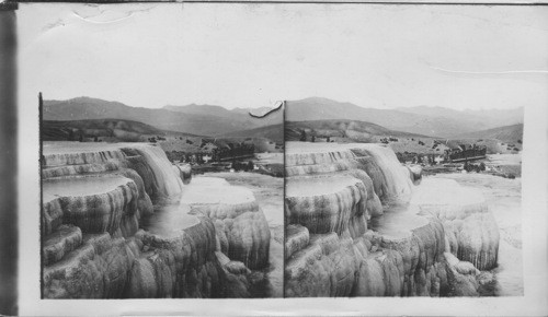 Minerva Terraces. Mammoth Hot Springs. Hotel in Distance. Obsolete