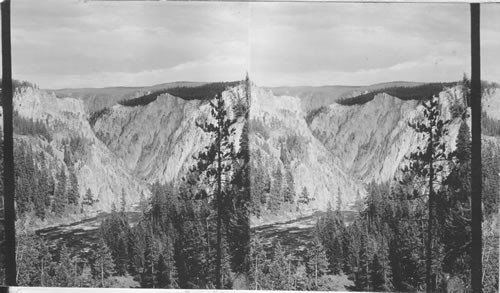 Incredible heights and depths of the canyon, N.E. from Artists Point. Wyoming