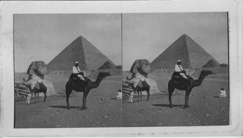 View of the Sphinx and great Pyramid of Ghizeh Looking N.W