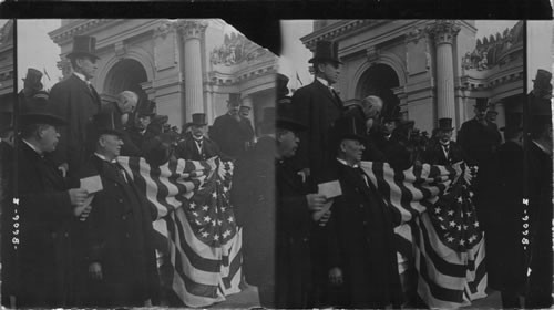 Pres. Roosevelt and Pres. Francis on the reviewing stand. Pres. Roosevelt's visit to the Louisiana Purchase Exposition