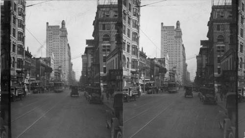 Looking east on Main from Murphy St. first building at our left is City National Bank, then Republic Bank Bldg. Dallas, Texas