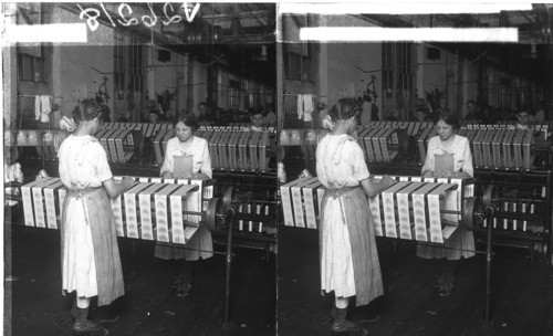 Reeling and lacing silk, preparing skins for weavers of dyers, silk throwing plant, New Jersey. U.S