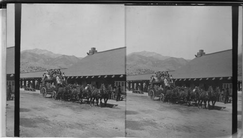 Stage Coach Leaving R.R. Station. Gardines, Montana