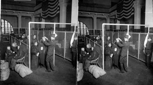 U.S. Inspectors Examining Eyes of the Immigrants, Ellis Island, N.Y