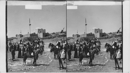 Sheikh El-Rachid and his escorts, most famous Bedouins of Palestine