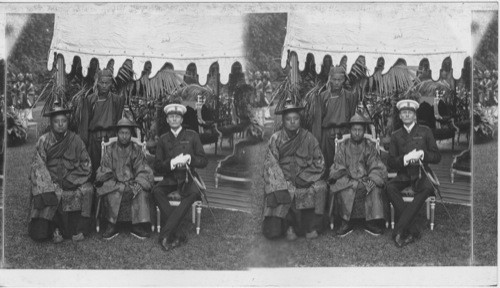 Prince of Wales, India, The Tashi Lama of Thibet and Capt. O Cnnor at Gout House, Garden Party, Calcutta, India