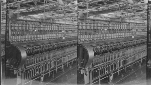 Wet Spinning. The roving being spun into linen yarns, Guelph. Canada