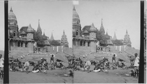 Bathers at Chansathi, Ghat Benares, India