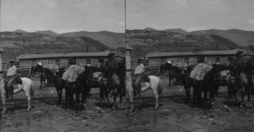 Horseback riding party leaving camp. Yellowstone National Park. Wyoming