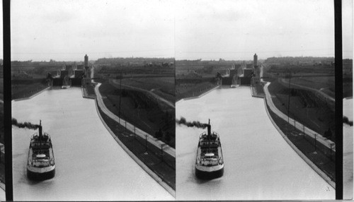 Great Twin Flight Locks, Nos. 4,5, and 6, with Single Lock No. 7 in the Background, on the Welland Ship Canal, Thorold, Ontario, Canada