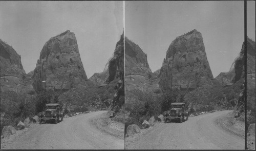 Angels Landing From Road & Trail To West Rim Cut From Rock. Zion National Park. Utah