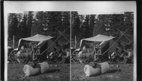 Breakfast in a mountain camp. Wyoming. U.S.A. [Broadman Party, 1901. Near Brooks Lake. Fremont Co.1/18/85 JBM]