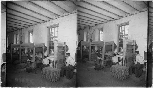 Making doormats in a prison workroom