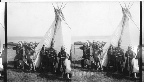 Indians and the wigwam. Quebec Celebration. Canada