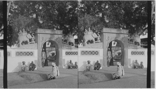 Gateway of a Hindu bathing ghat near the Jumna Bridge, Agra. India