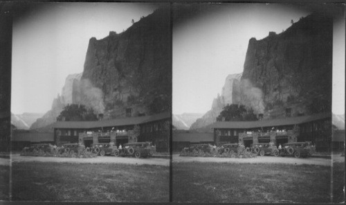 Zion Lodge, Stages leaving for North Rim, 8 A.M. Utah