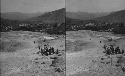 Hiking party on Terraces conducted by U.S. Forest Ranger. Yellowstone Park