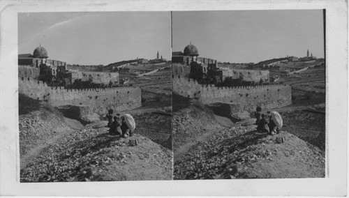 The Southeast wall of Jerusalem showing Mosque El Aksa and Olivet Palestine Place of the Temple