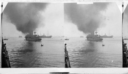 H.M.S. Hyacinth escorting Prince (of Wales) leaving Rangoon for Madras. India