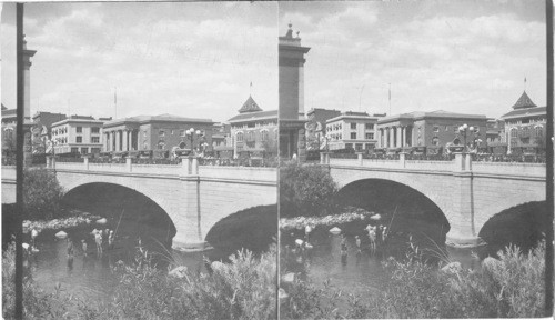 Reno, Nevada - From corner of Island Ave & Virginia St. - Looking north on Virginia over Truckee river - shows P.O. bldg