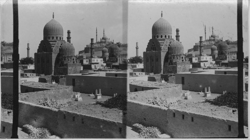 Tombs of Mamelukes and Mohammed-ali-mosque in the distance, Cairo, Egypt
