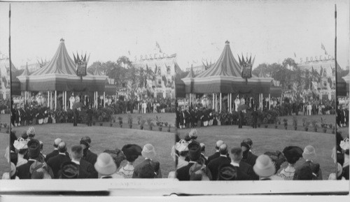 Arrival of H.R.H. at the dais-laying foundation stone of New Museum. Bombay. India