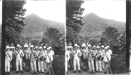 Burial Party of French Soldiers Bound for Morne Rouge, After the Eruption of August 30th 1902. Martinique. F.W.I